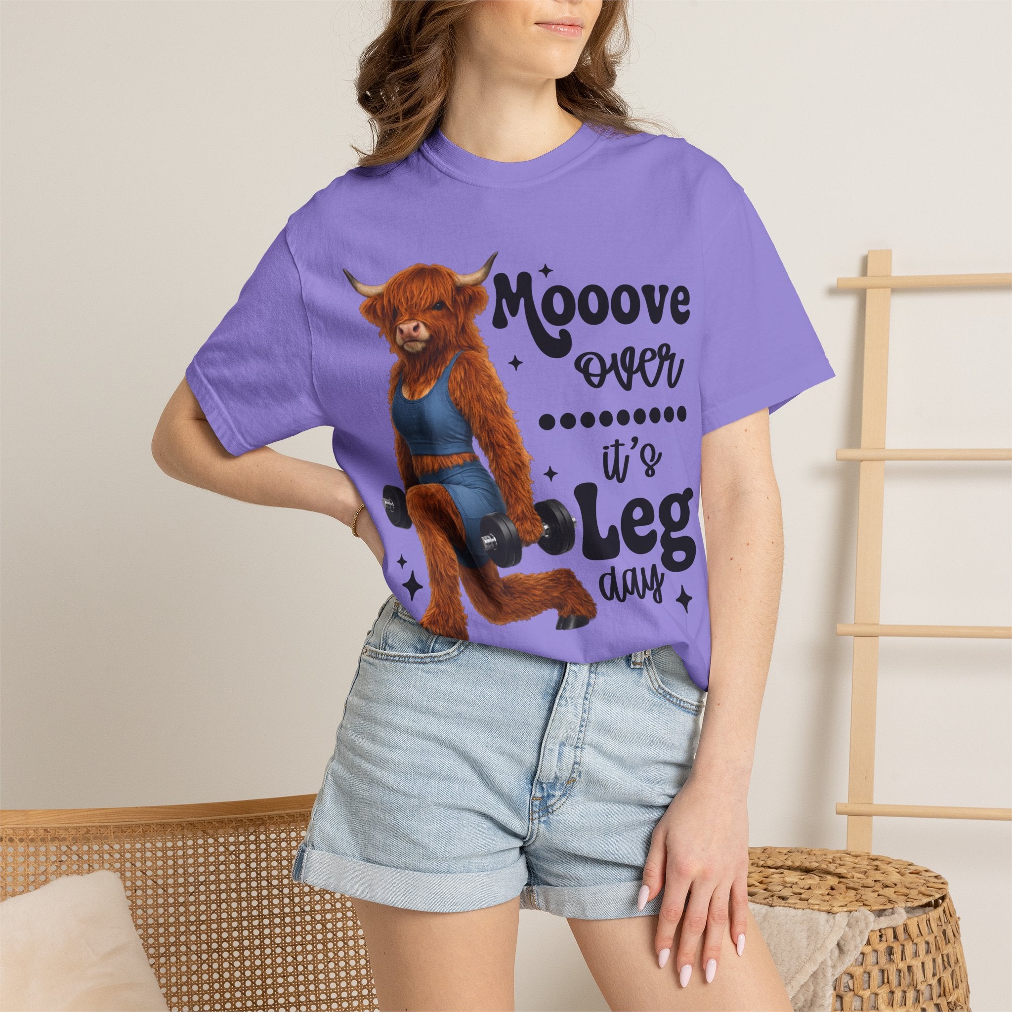 Leg Day Cow Graphic T-Shirt — "Mooove Over It's Leg Day" Funny Gym Tee