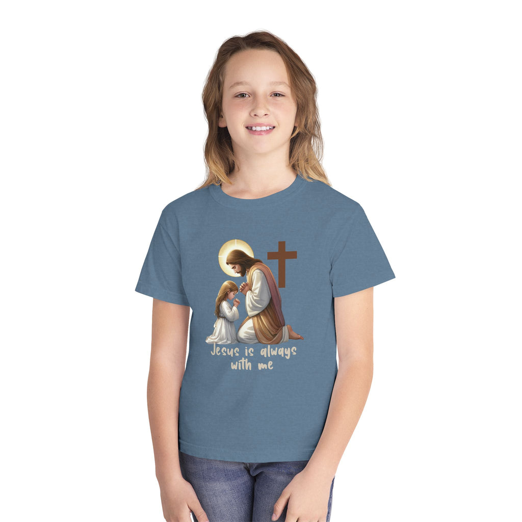 Youth Tee — "Jesus is Always With Me" Christian Prayer Kids T-Shirt