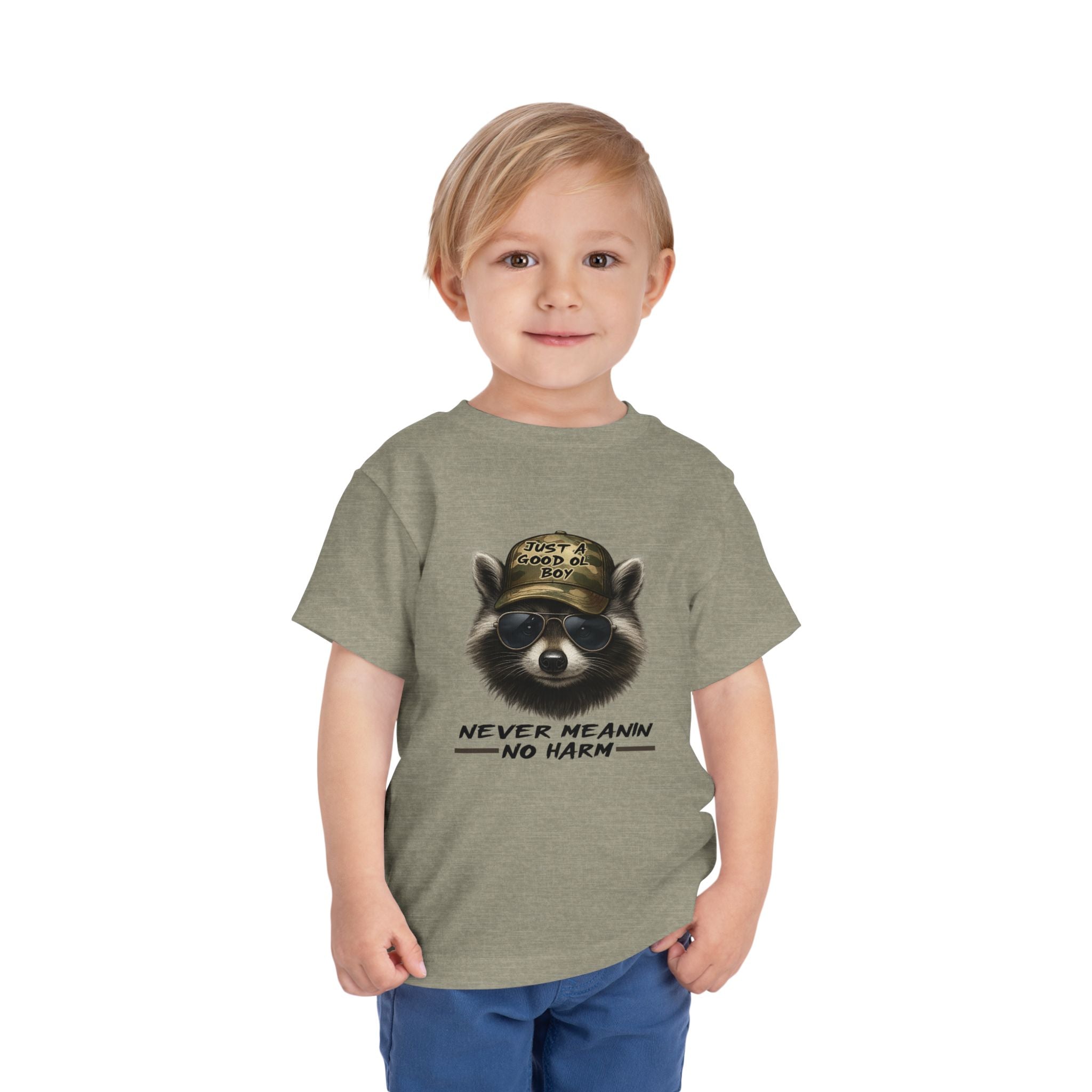 Toddler Tee - Raccoon with Hat "Never Meanin No Harm" Kids Graphic Shirt