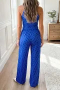 Blue Polka Dot Print Slim Tank Loose Pants 2pcs Outfit