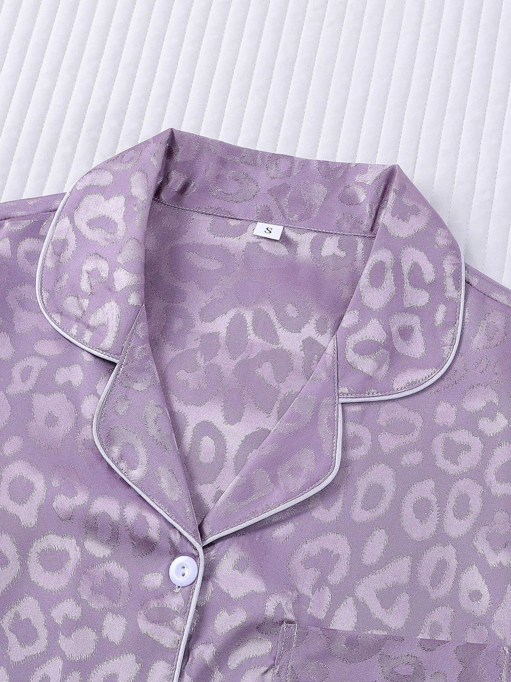 Leopard Print Silky Pajama Set: Black