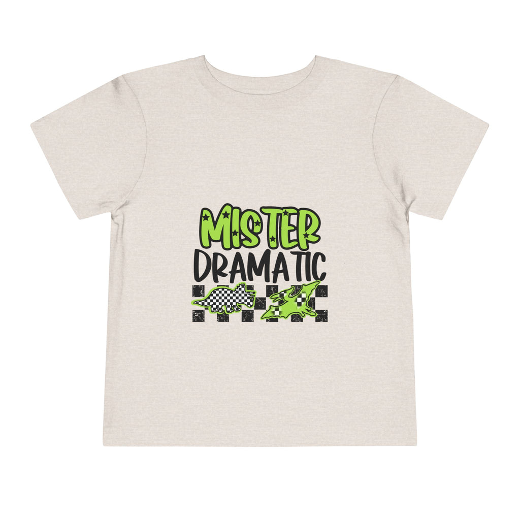 Toddler Tee — "Mister Dramatic" Neon Green Check Dinosaur Shirt