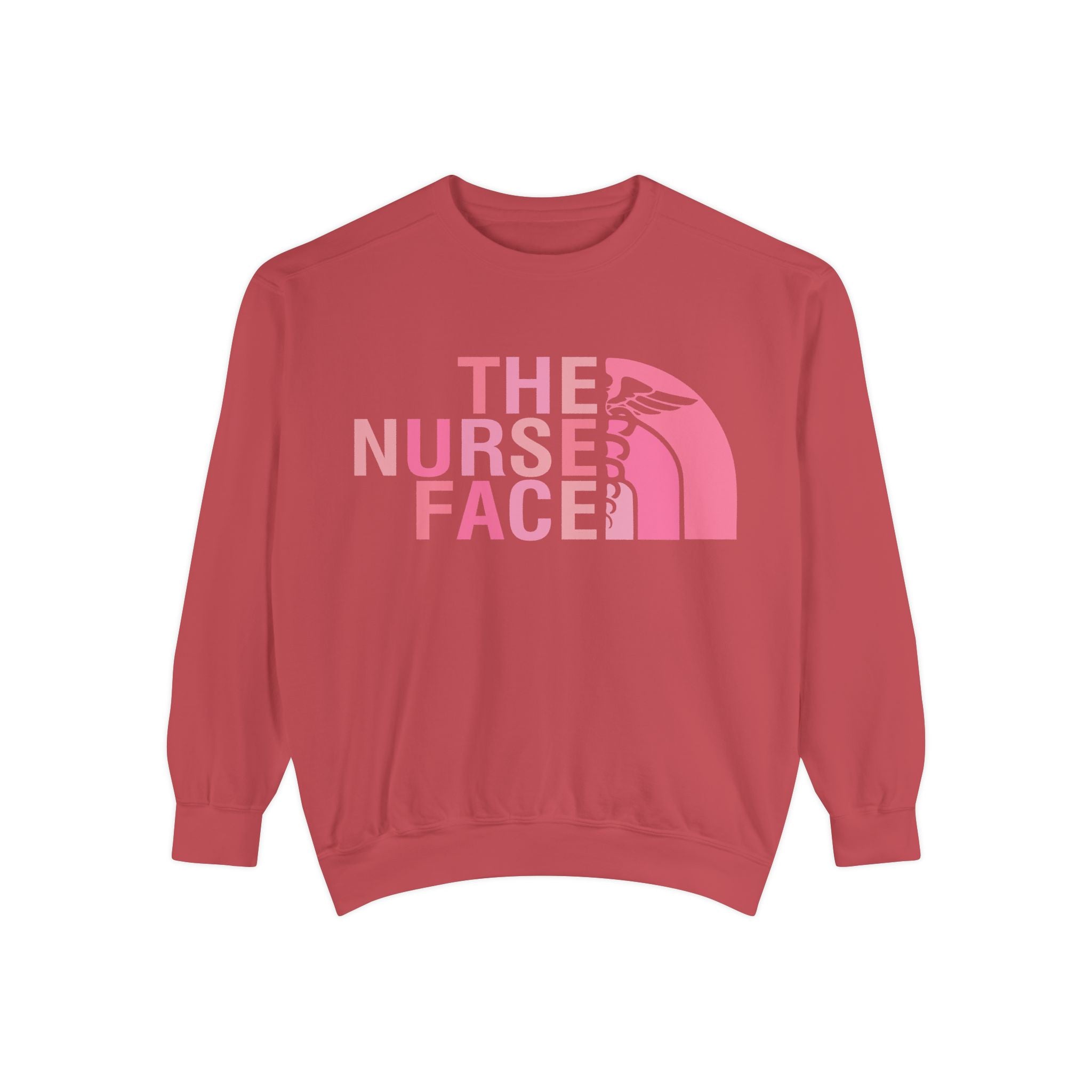 Nurse Face Sweatshirt — Pink Caduceus Retro Graphic Crewneck