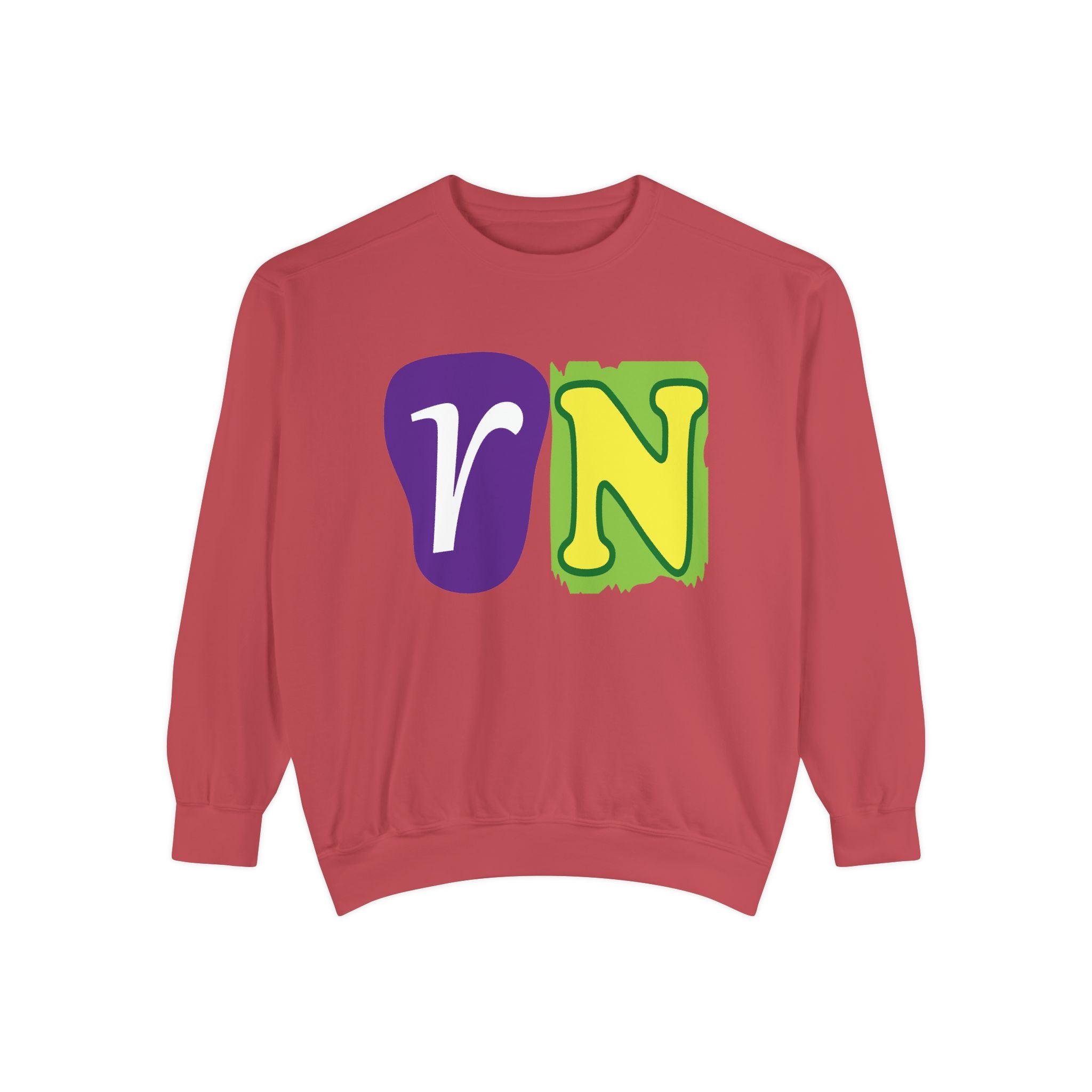 Sweatshirt — Retro Purple & Green 'VN' Graphic Crewneck