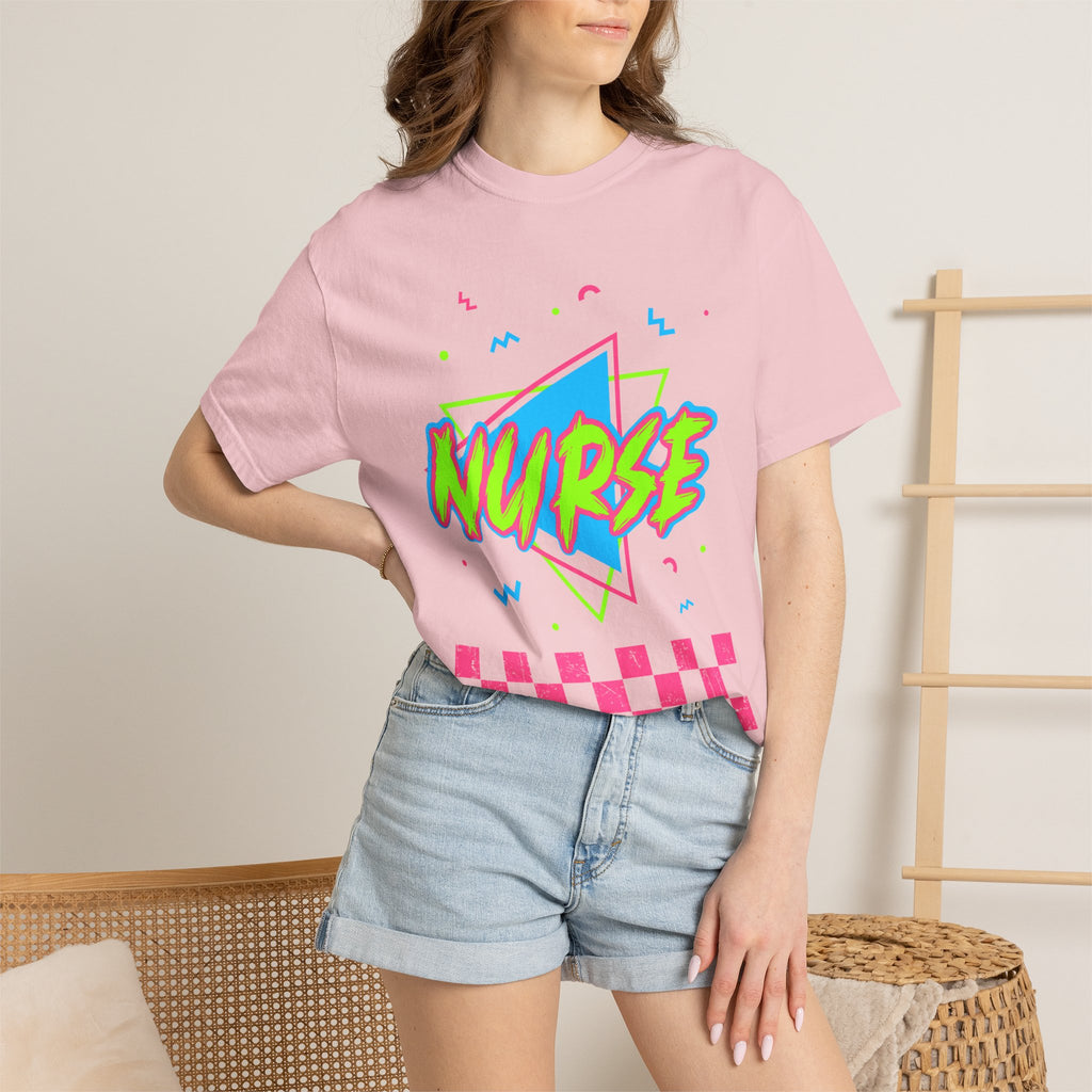 Nurse Retro 90s Graphic T-Shirt — Neon Checkerboard Medical Tee