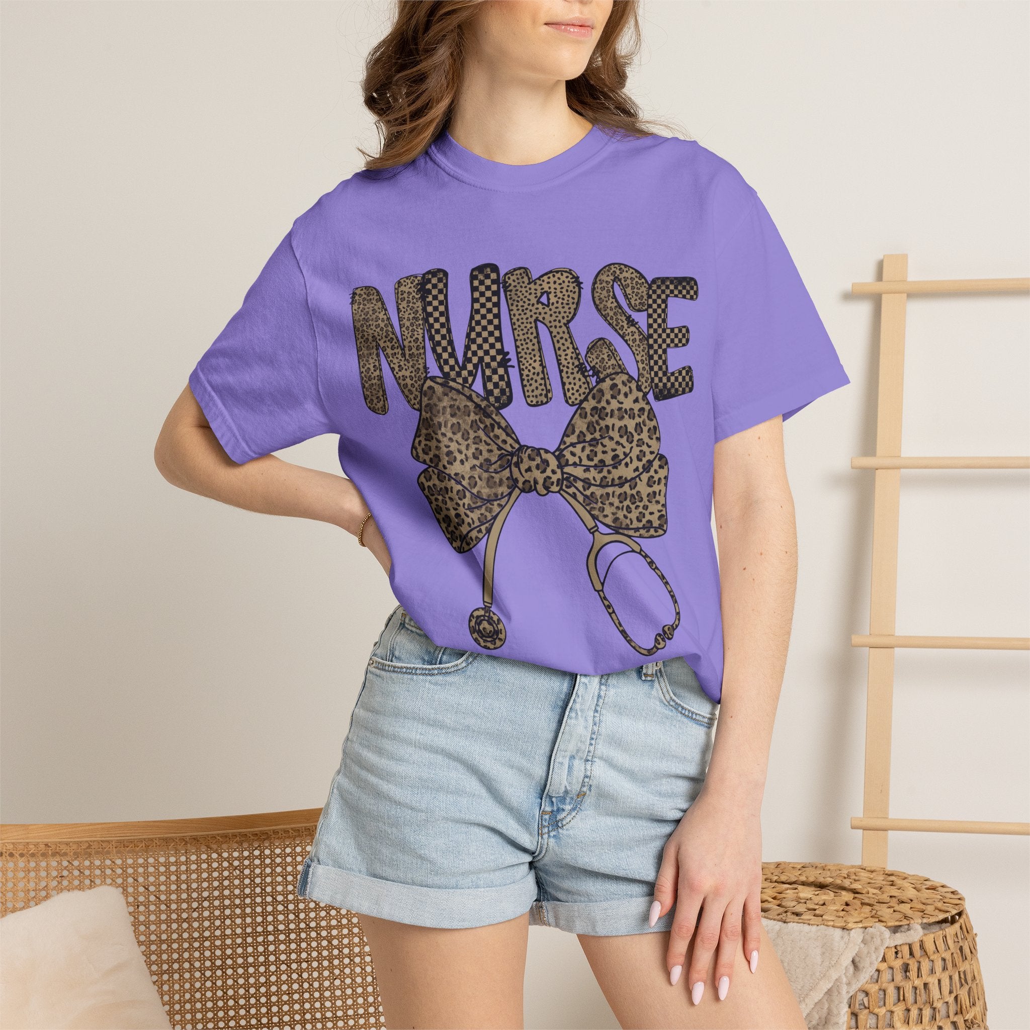 Nurse Leopard Print Stethoscope T-Shirt