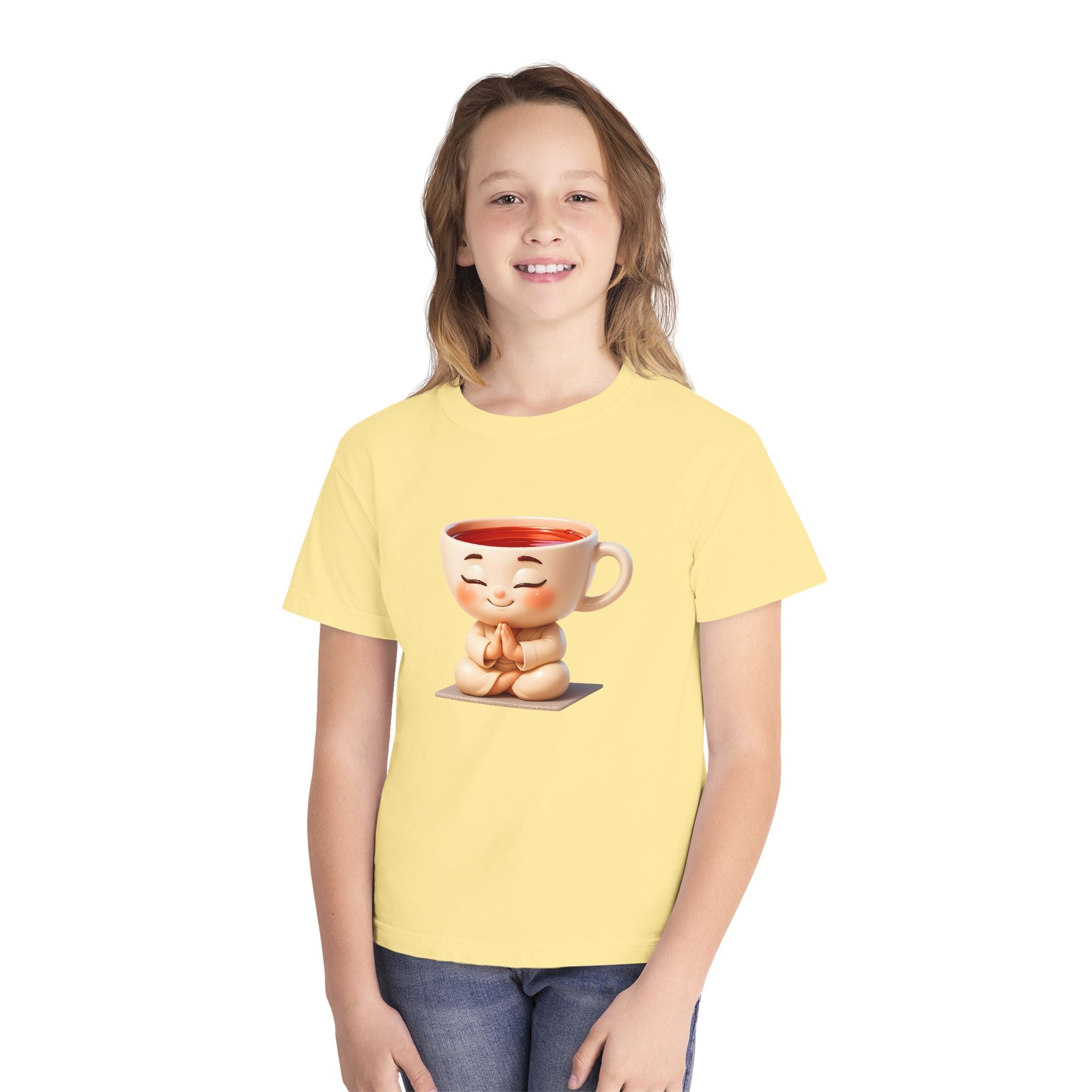 Youth Tee — Cute Meditating Teacup Cartoon Shirt for Kids