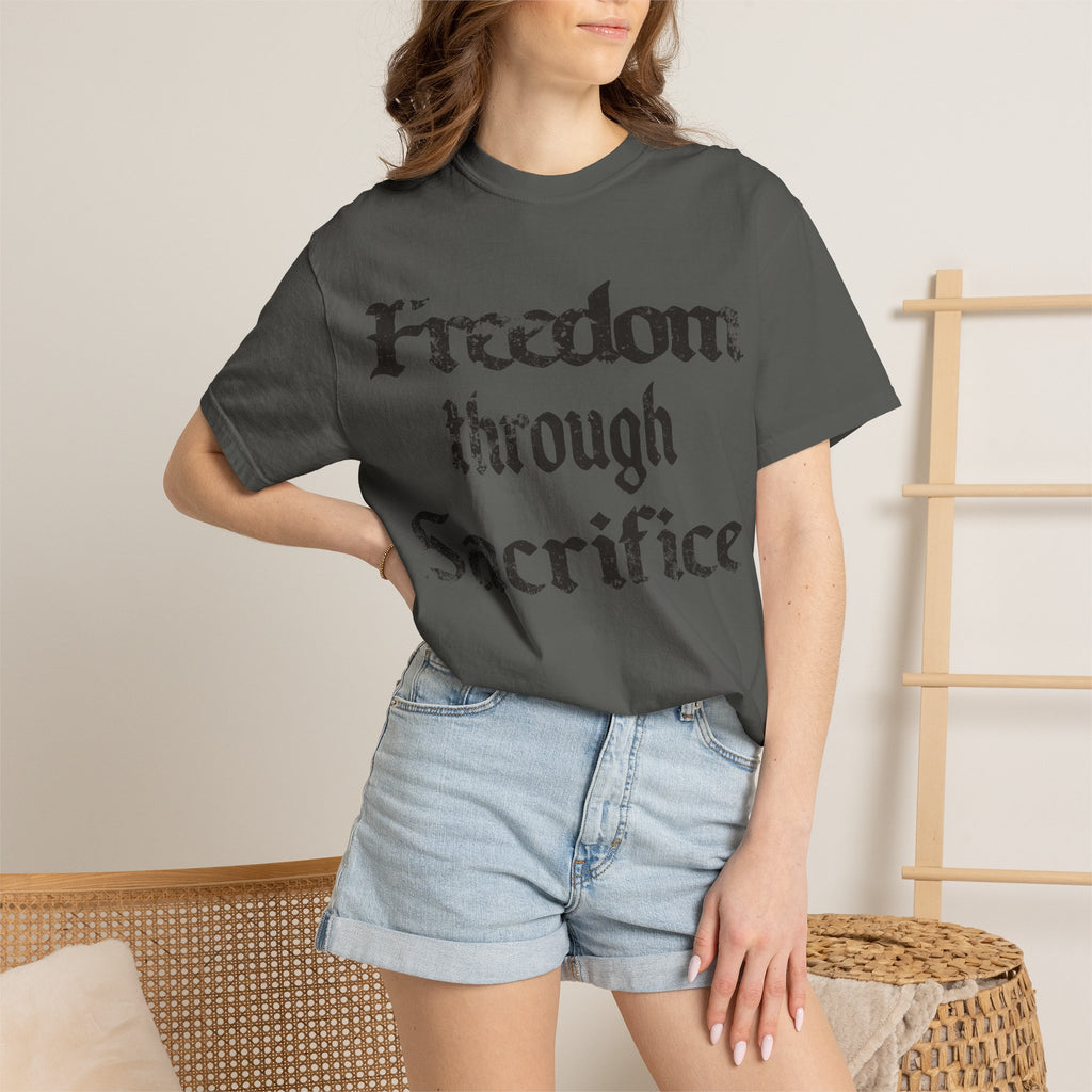 Freedom Through Sacrifice T-Shirt — Vintage Gothic Military Patriotic Tee