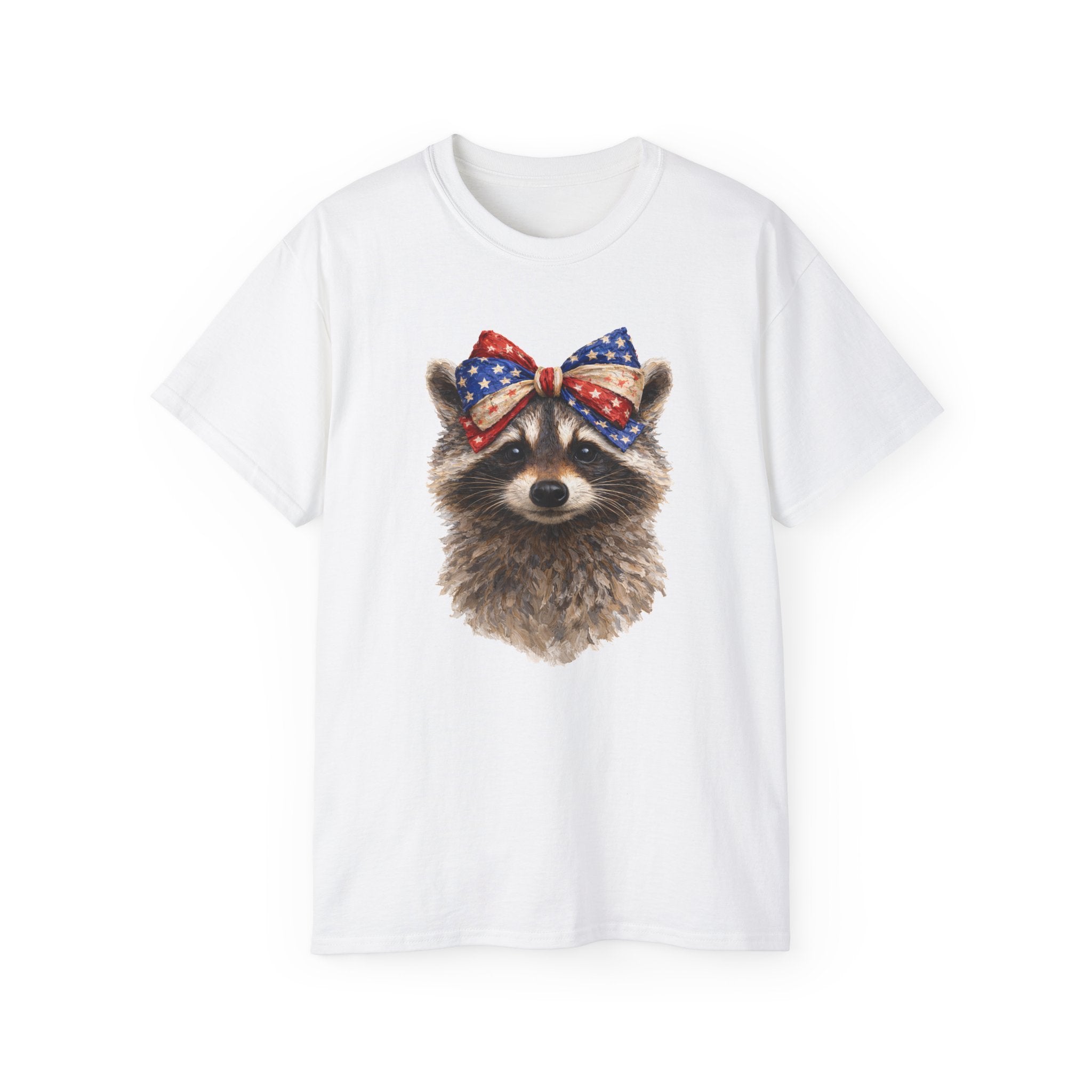 Raccoon with American Flag Bow Tee