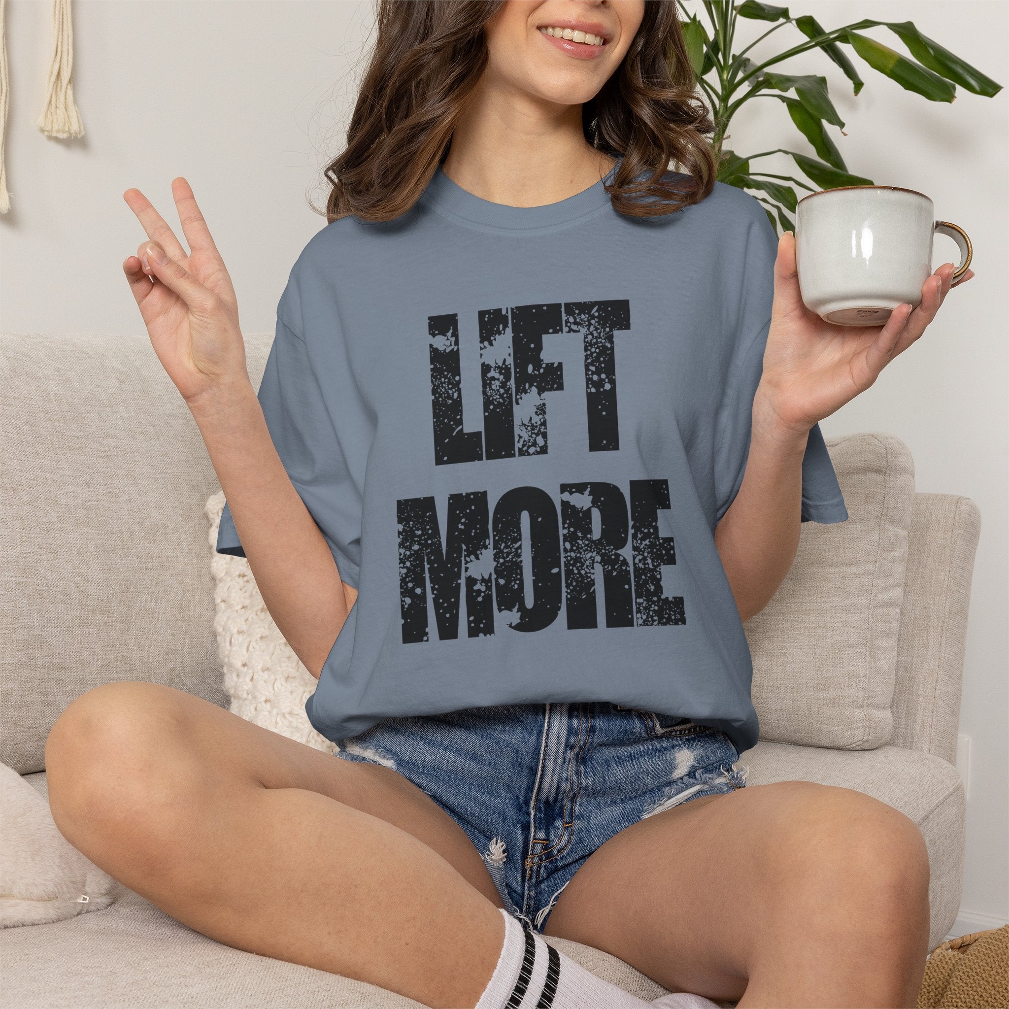 Lift More T-Shirt — Distressed Fitness Workout Tee for Weightlifters
