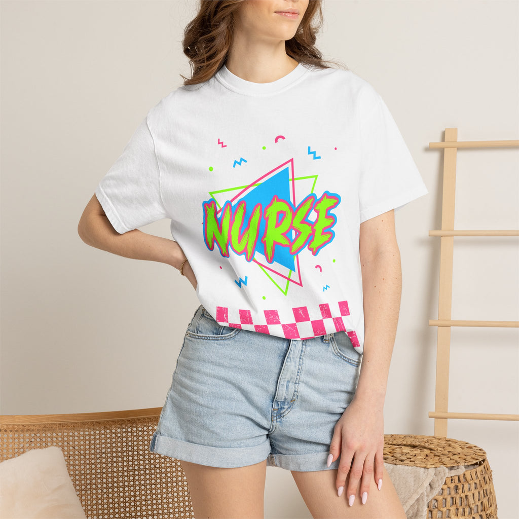 Nurse Retro 90s Graphic T-Shirt — Neon Checkerboard Medical Tee