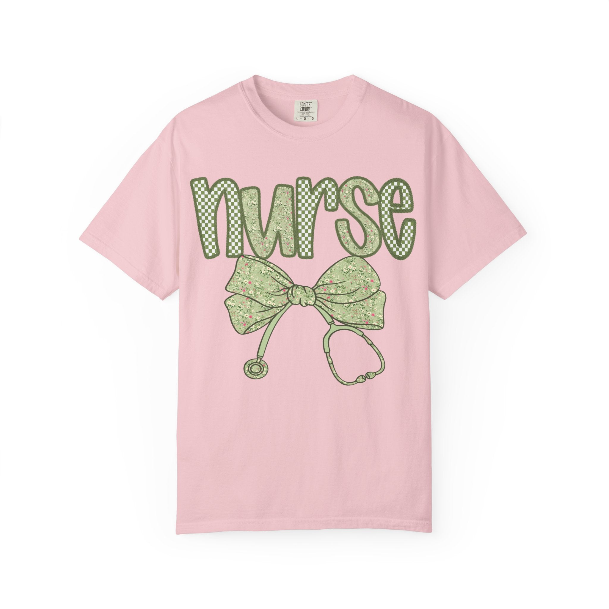 Nurse Bow Stethoscope T-Shirt — Cute Green Nurse Graphic Tee