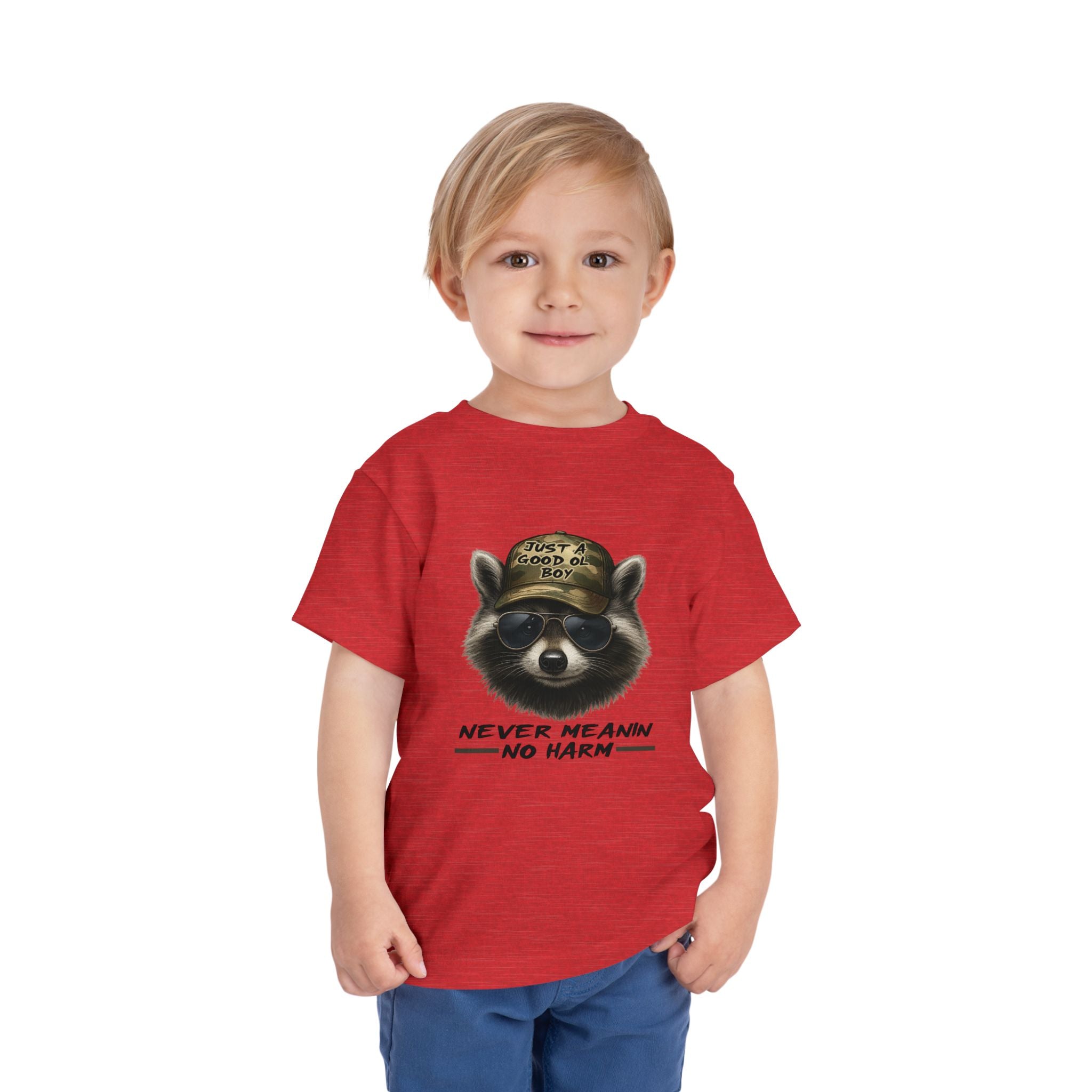 Toddler Tee - Raccoon with Hat "Never Meanin No Harm" Kids Graphic Shirt