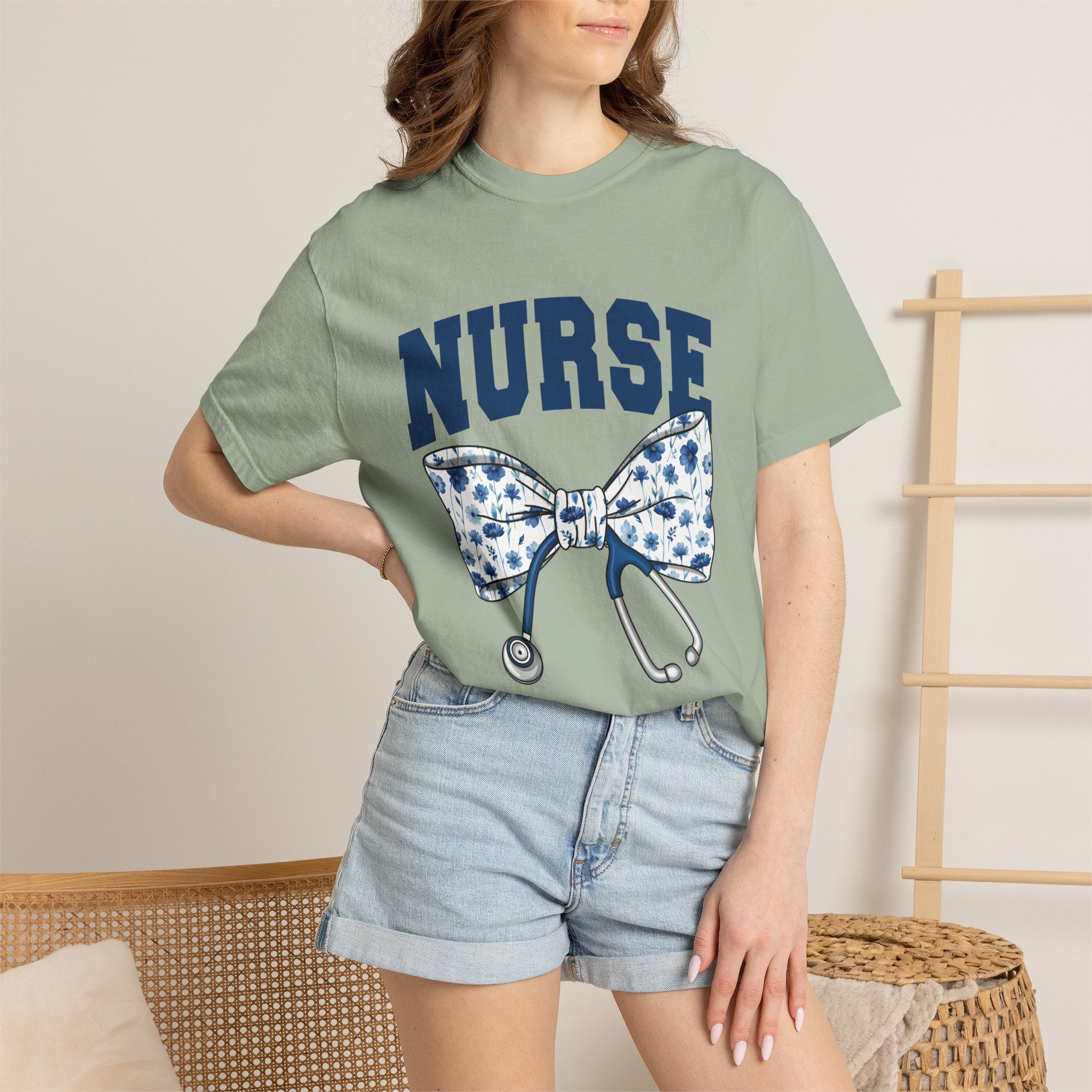 Nurse Bow Tie T‑Shirt – Floral Stethoscope Graphic Tee for Nurses