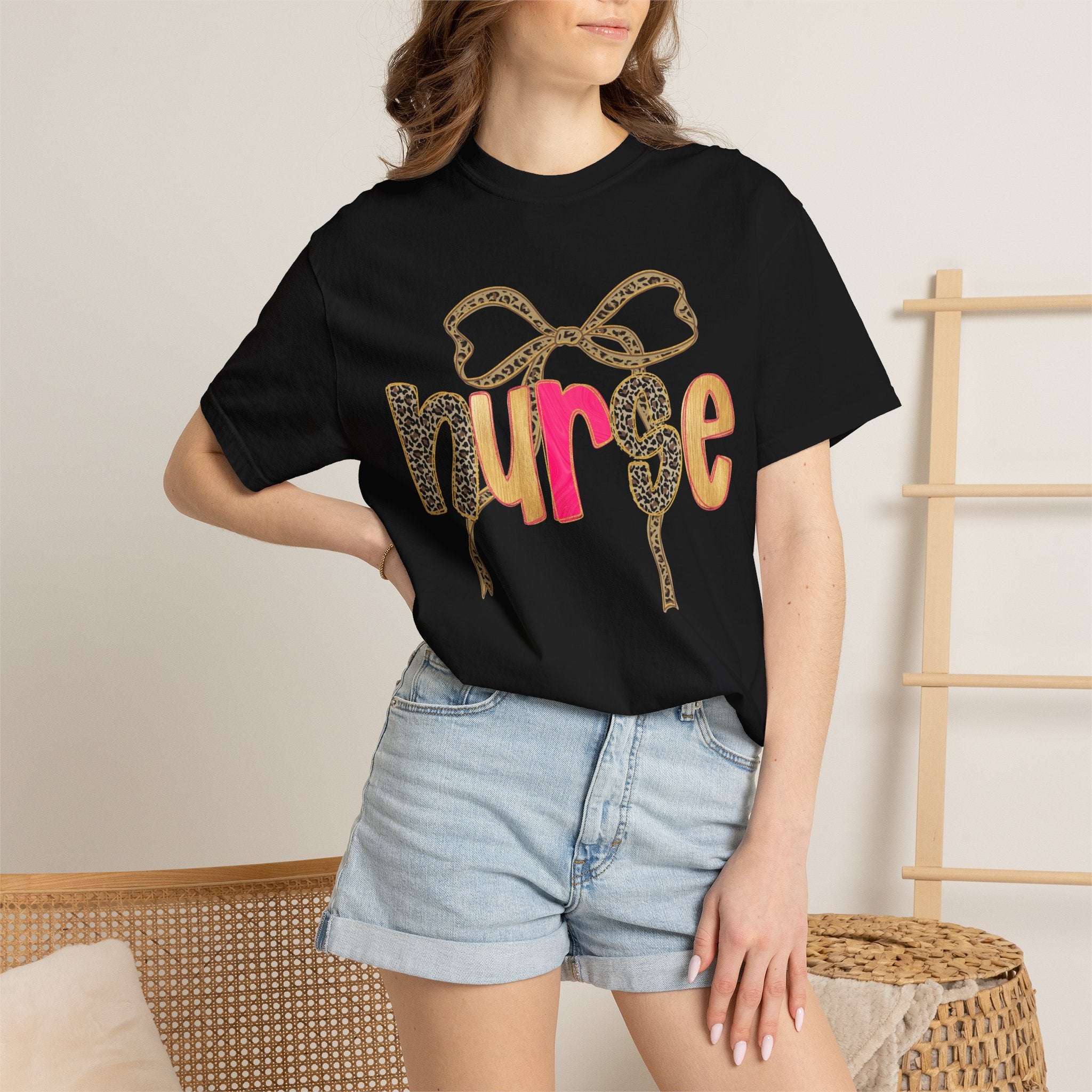 Nurse Leopard Bow T-Shirt — Cute Colorful Nurse Tee