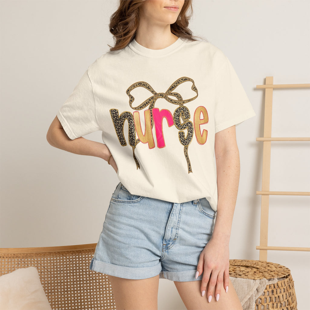 Nurse Leopard Bow T-Shirt — Cute Colorful Nurse Tee