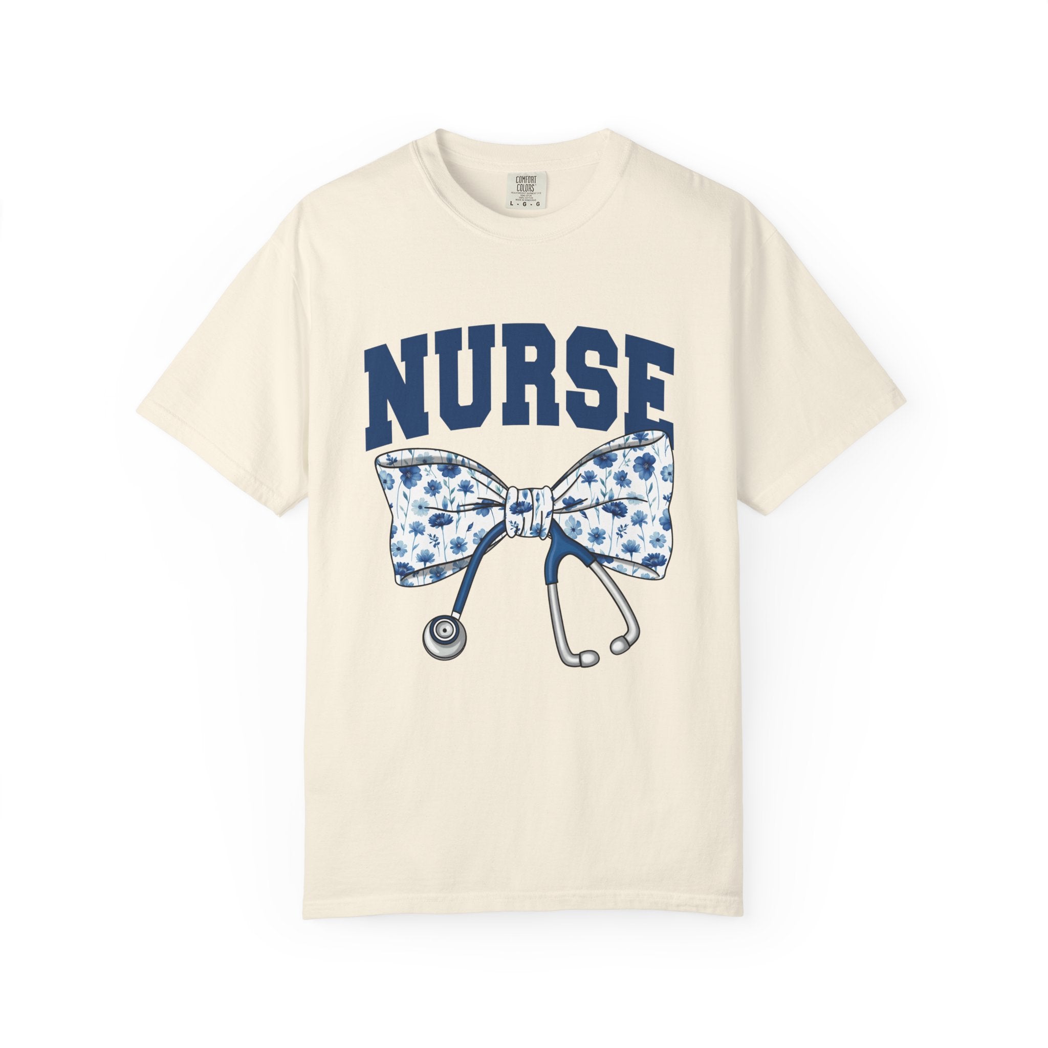 Nurse Bow Tie T‑Shirt – Floral Stethoscope Graphic Tee for Nurses