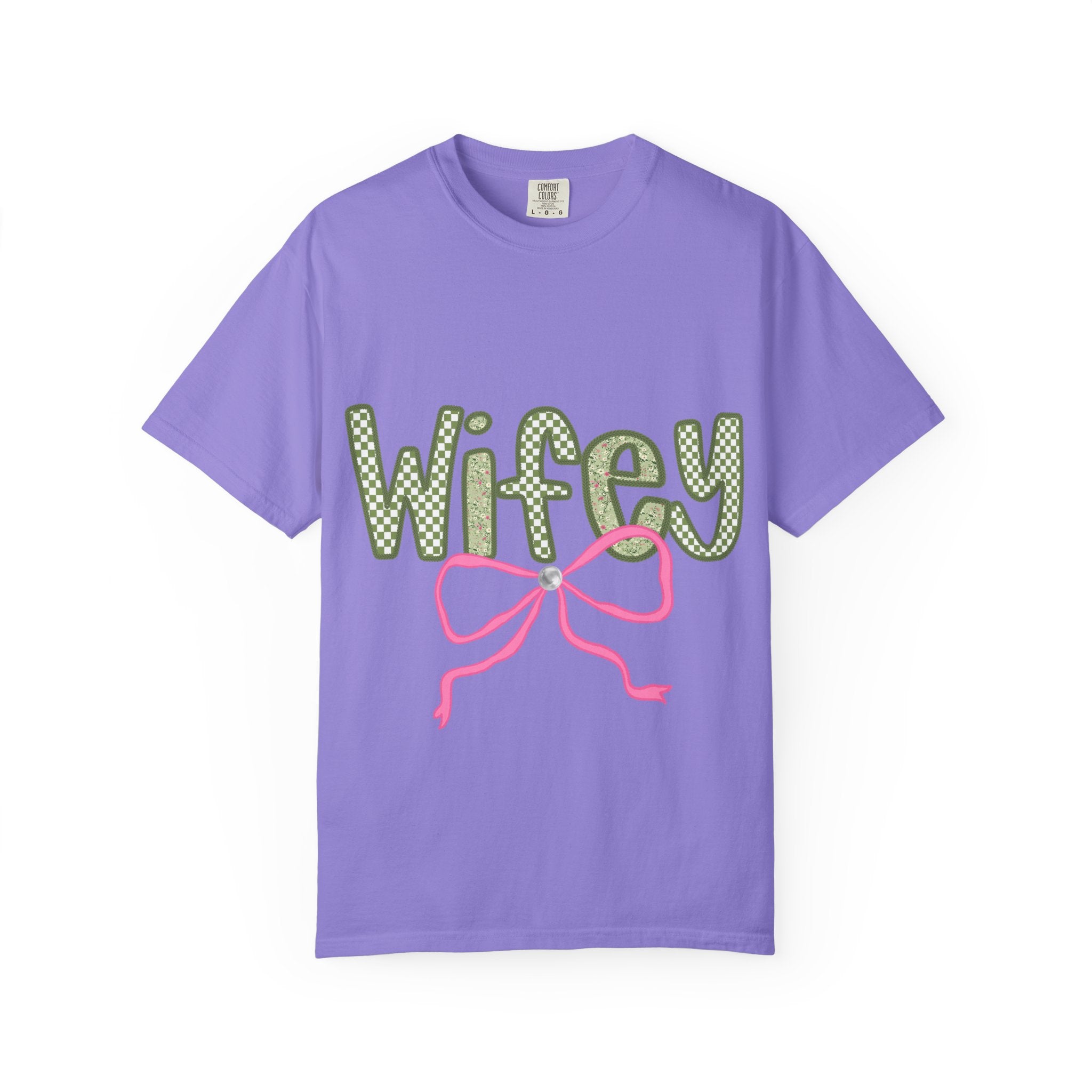 Wifey Graphic T-Shirt — Cute Polka Dot Text with Pink Bow