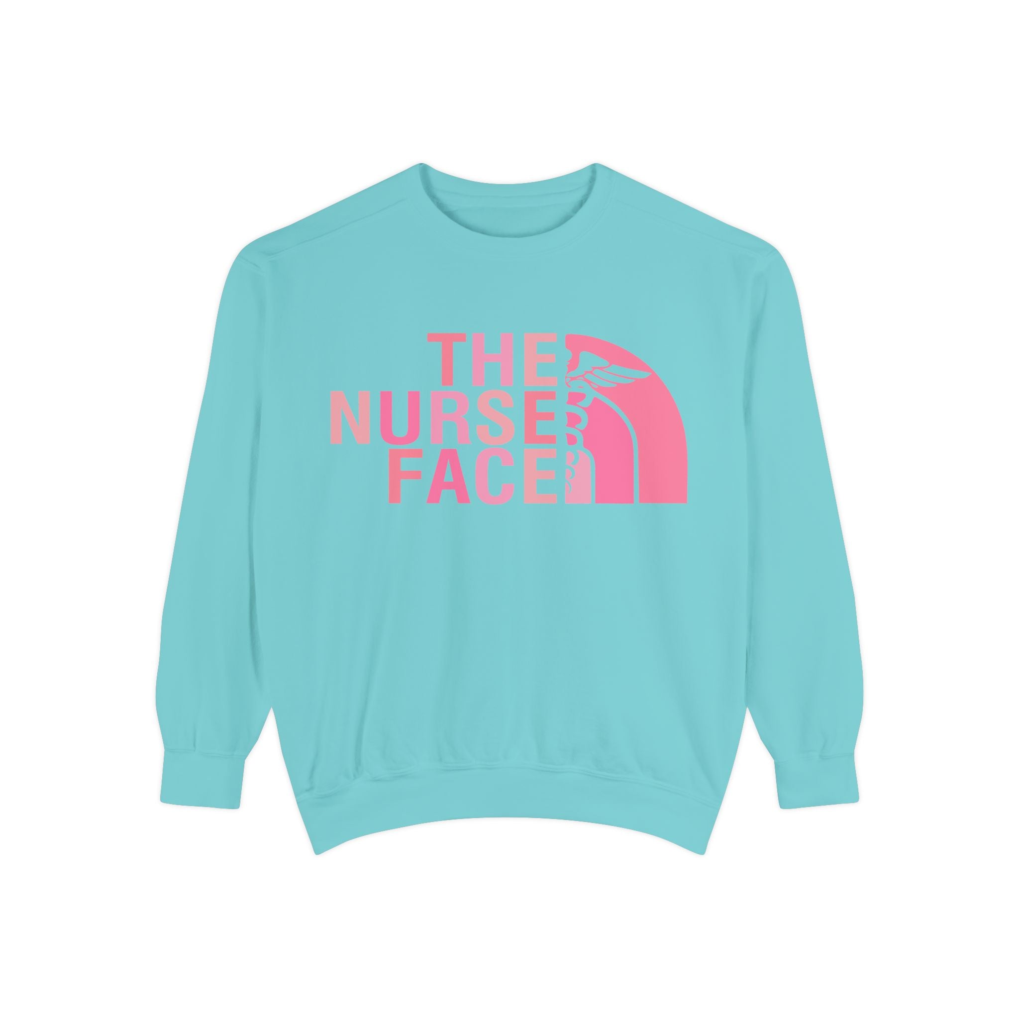 Nurse Face Sweatshirt — Pink Caduceus Retro Graphic Crewneck
