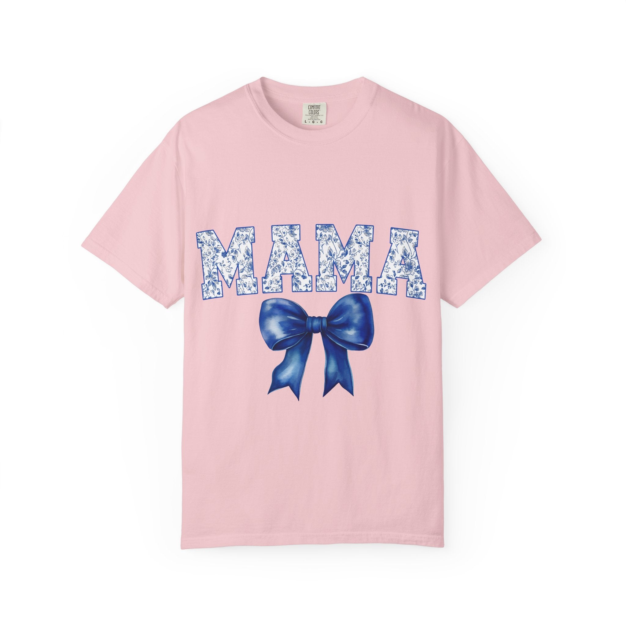 Mama Floral-Pattern T-Shirt with Blue Bow — Mother's Day Gift Tee