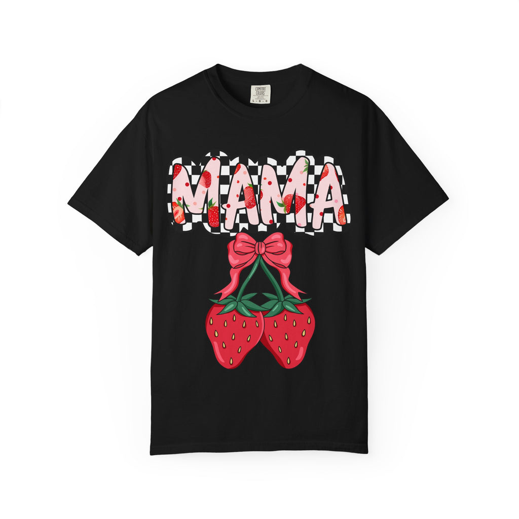 Mama Strawberry T-Shirt — Cute Floral Plaid Mama Tee for Mothers, Mother’s Day Gift