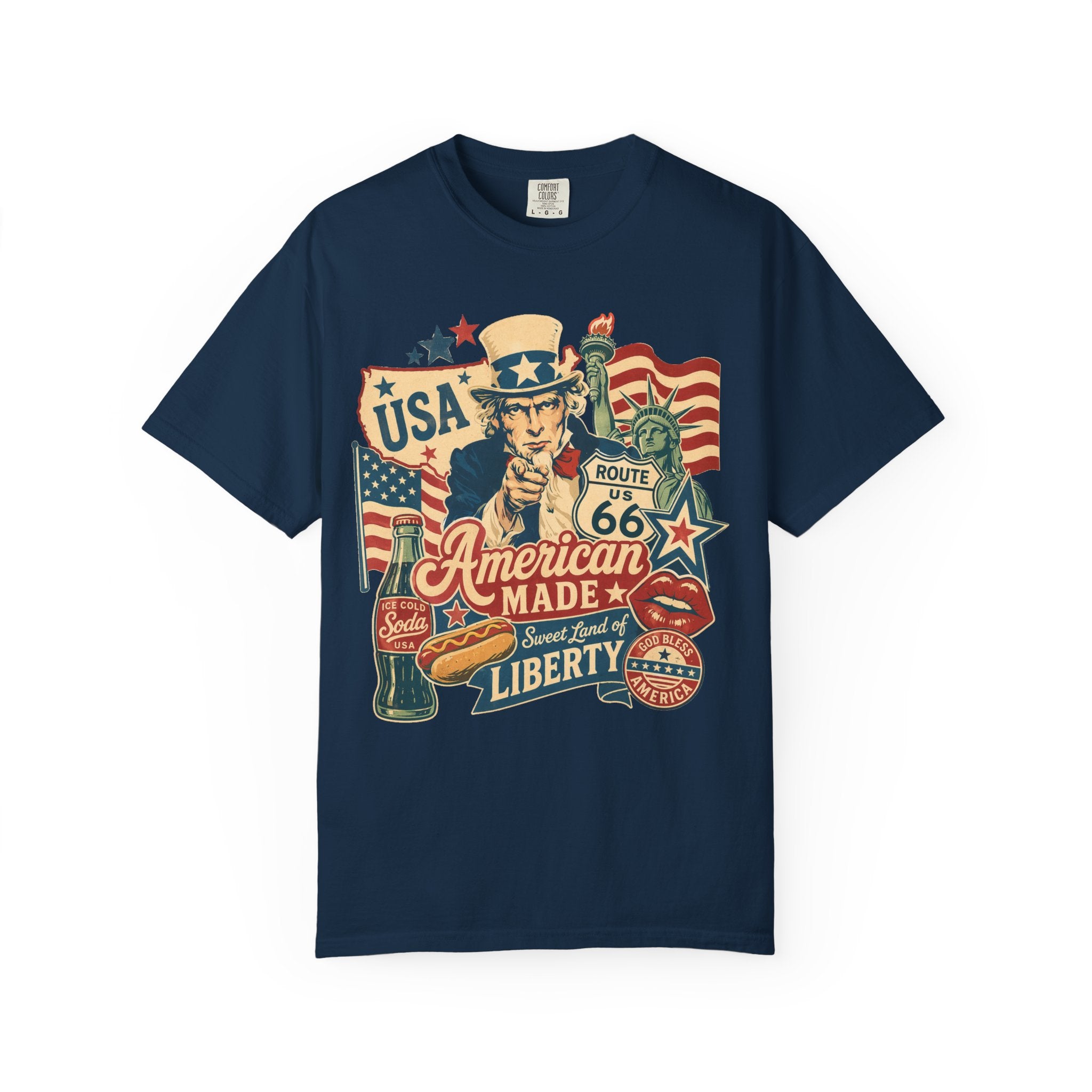 American Made Liberty T-Shirt — Vintage Uncle Sam Route 66 USA Graphic