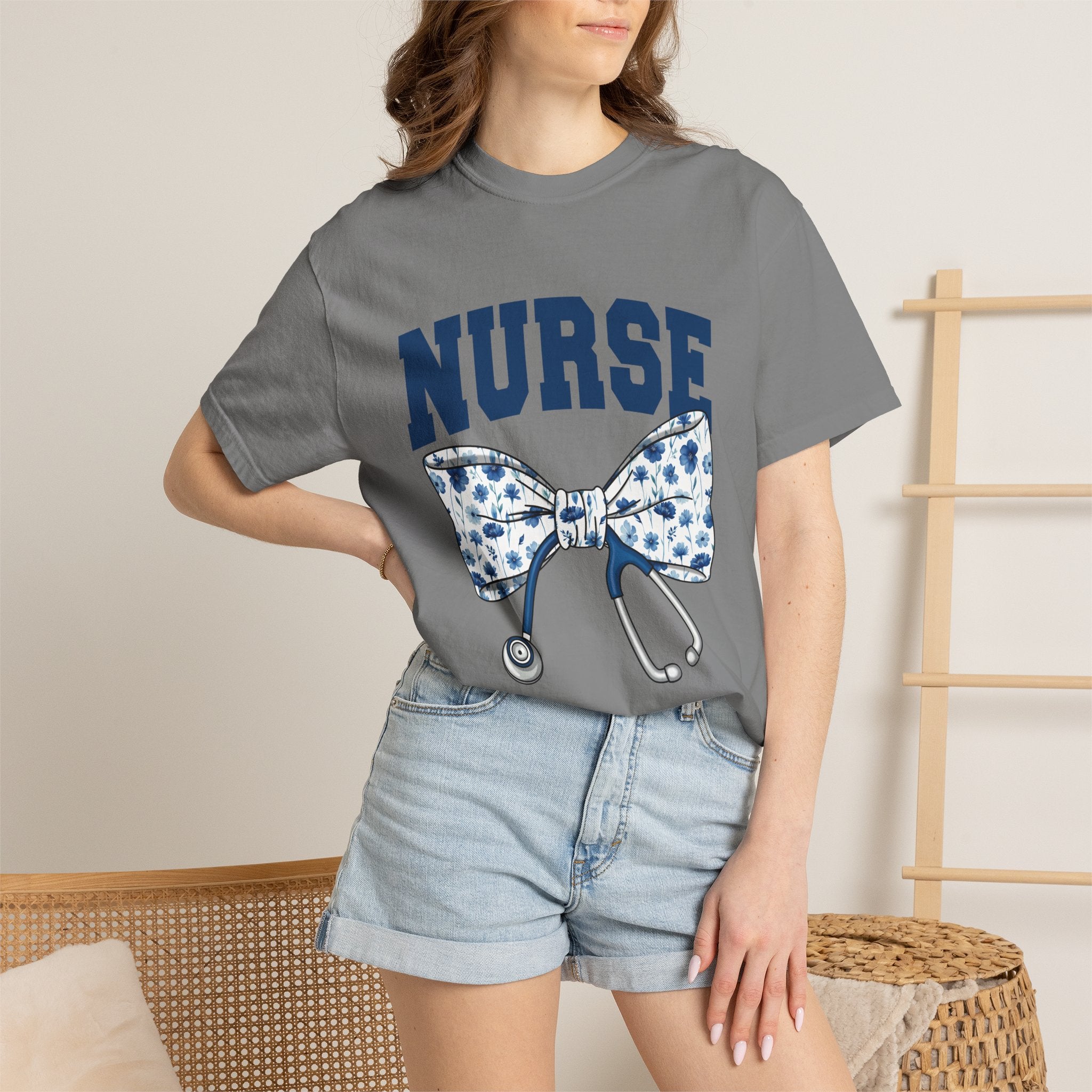 Nurse Bow Tie T‑Shirt – Floral Stethoscope Graphic Tee for Nurses