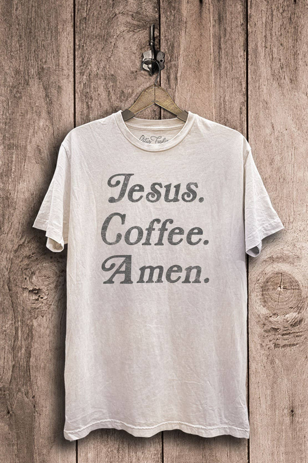 Jesus Coffee Amen Graphic Top: Mocha Mineral Wash / M