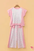 Pink Color Block Patchwork Polka Dot Wide Leg Pant Set