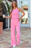 Sachet Pink Slim Ribbed Tank Top and Sweatpants Set