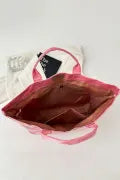 Rose Red Glossy Striped Vinyl Large Tote Bag