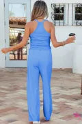 Sky Blue Slim Ribbed Tank Top and Sweatpants Set