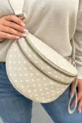 Beige Retro Polka Dot Print Double Zip Crossbody Bag