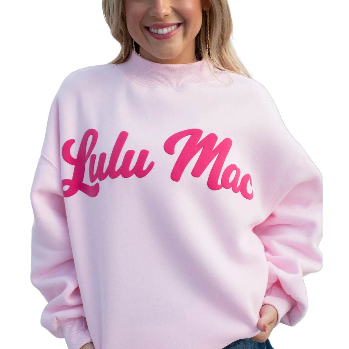 Lulu Mac-Light Pink Mock Neck Sweatshirt/Bubblegum Script