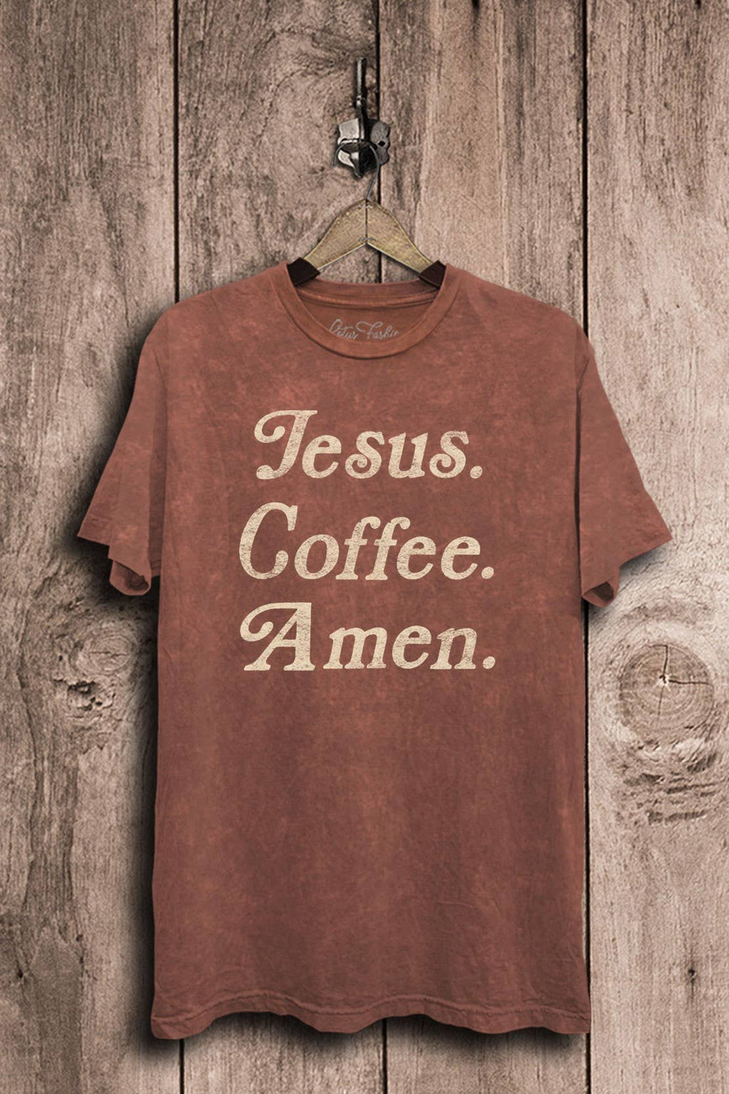 Jesus Coffee Amen Graphic Top: Mocha Mineral Wash / S